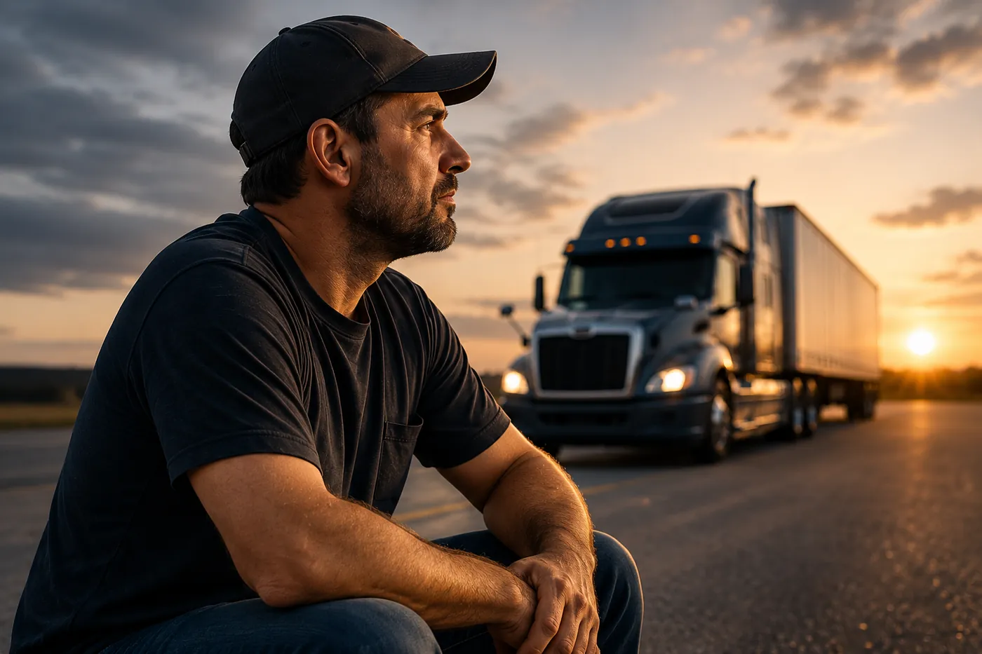 An owner-operator's truck on the highway